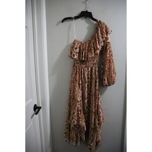 MISA Los Angeles Vola One-Shoulder Ruffle Midi Dress One Shoulder Boho Chic‎